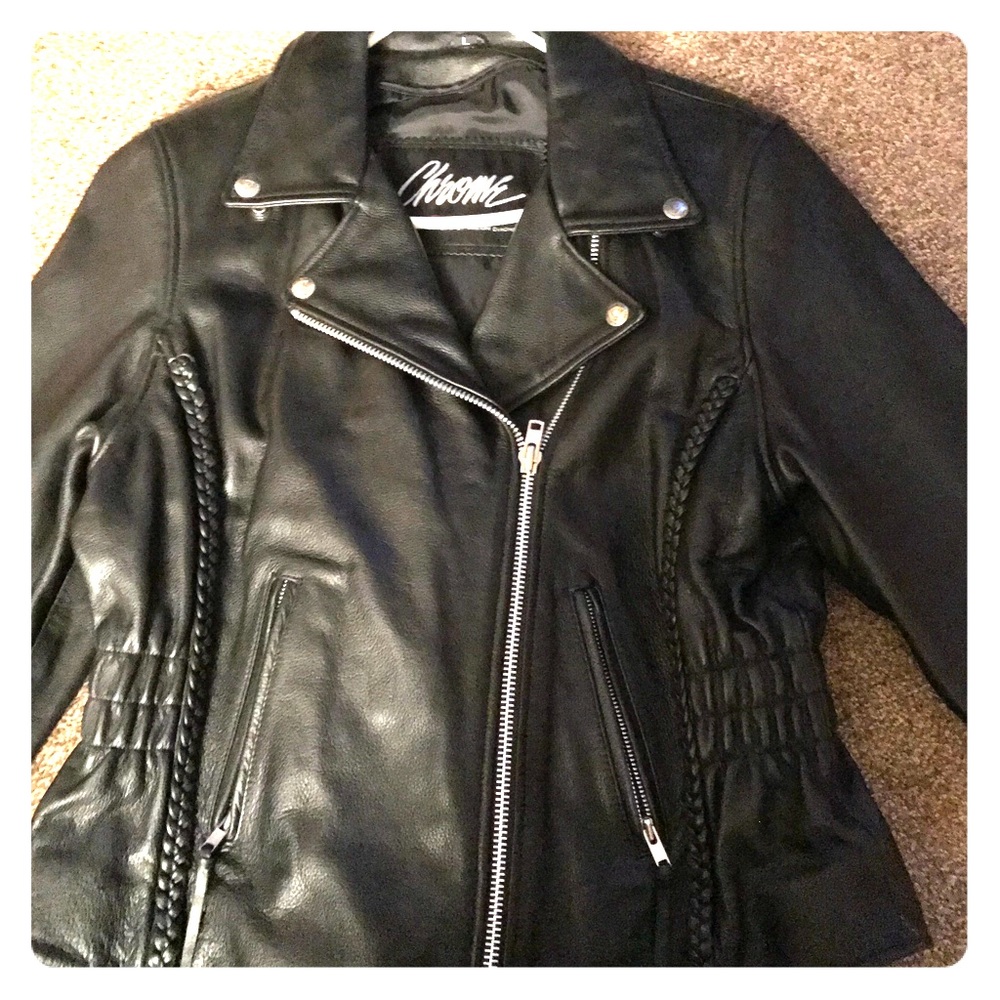 Ladies leather motorcycle jacket